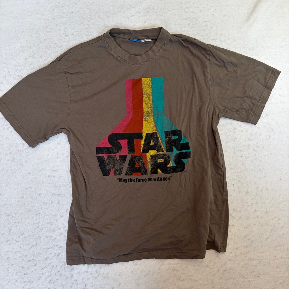 Star Wars Graphic T-Shirt Mens Large Brown Retro Rainbow Logo 14SWT0022-42